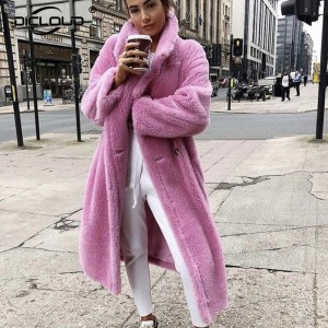 2020 Pink Long Teddy Bear Jacket Coat Women Winter Thick Warm Oversized Overcoat Women Faux Lambswool Fur Coats Chunky Outerwear
